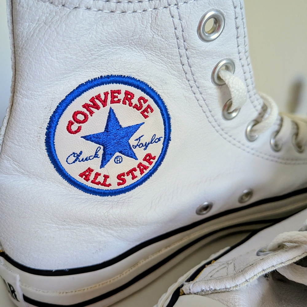 RARE Converse Chuck Taylor All Star Hi-Top Sneakers – White Leather - Women 7.5 - Picture 4 of 7